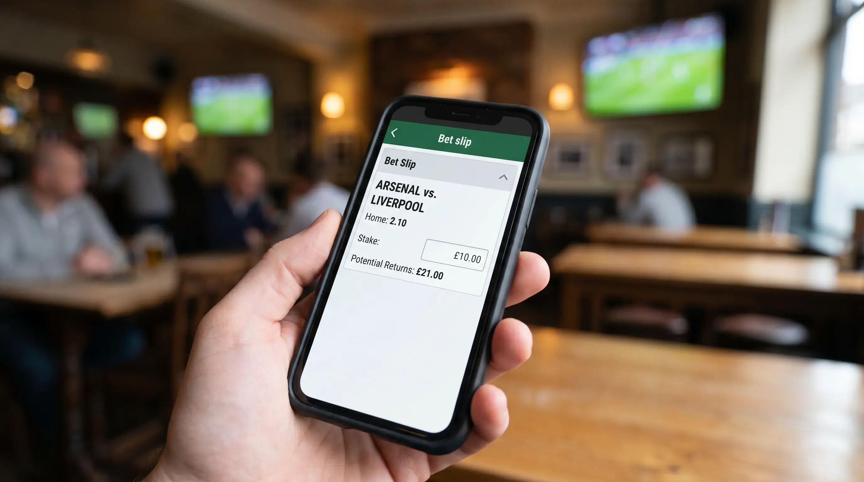 Football bet slip showing decimal odds and potential return on a mobile app