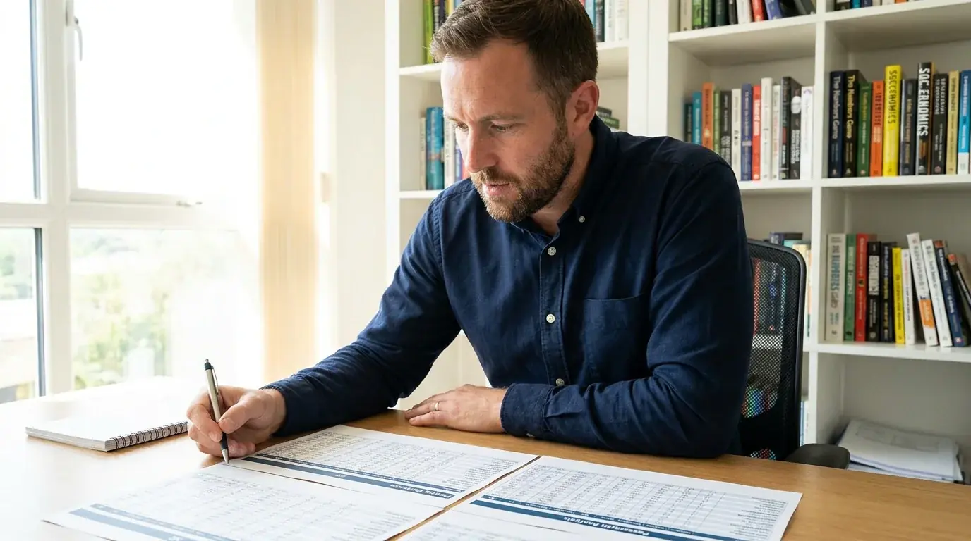 Football analyst reviewing positive and negative correlation between match selections