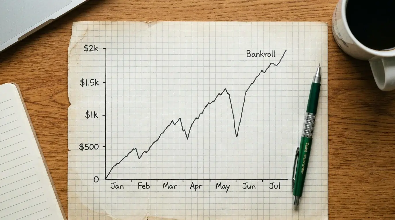 Proportional staking plan showing bankroll growth across a football betting season