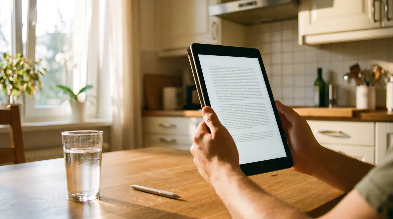 Bettor reading welcome offer terms and wagering requirements on a tablet